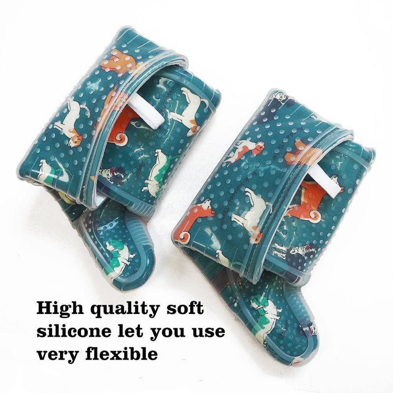 RED LMLDETA Oven Mitts Set of 2 with Transparent Clear Silicone Shell and Nice Dog Printing Cotton Lining, Heat Resistant to 500 F Kitchen Oven Gloves Pot Holder for Cooking (Blue) - Image 4